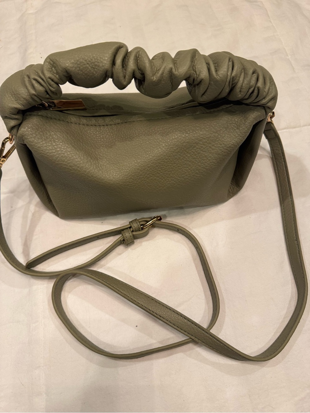 Olive Green Ruched Handle Crossbody Shoulder Bag